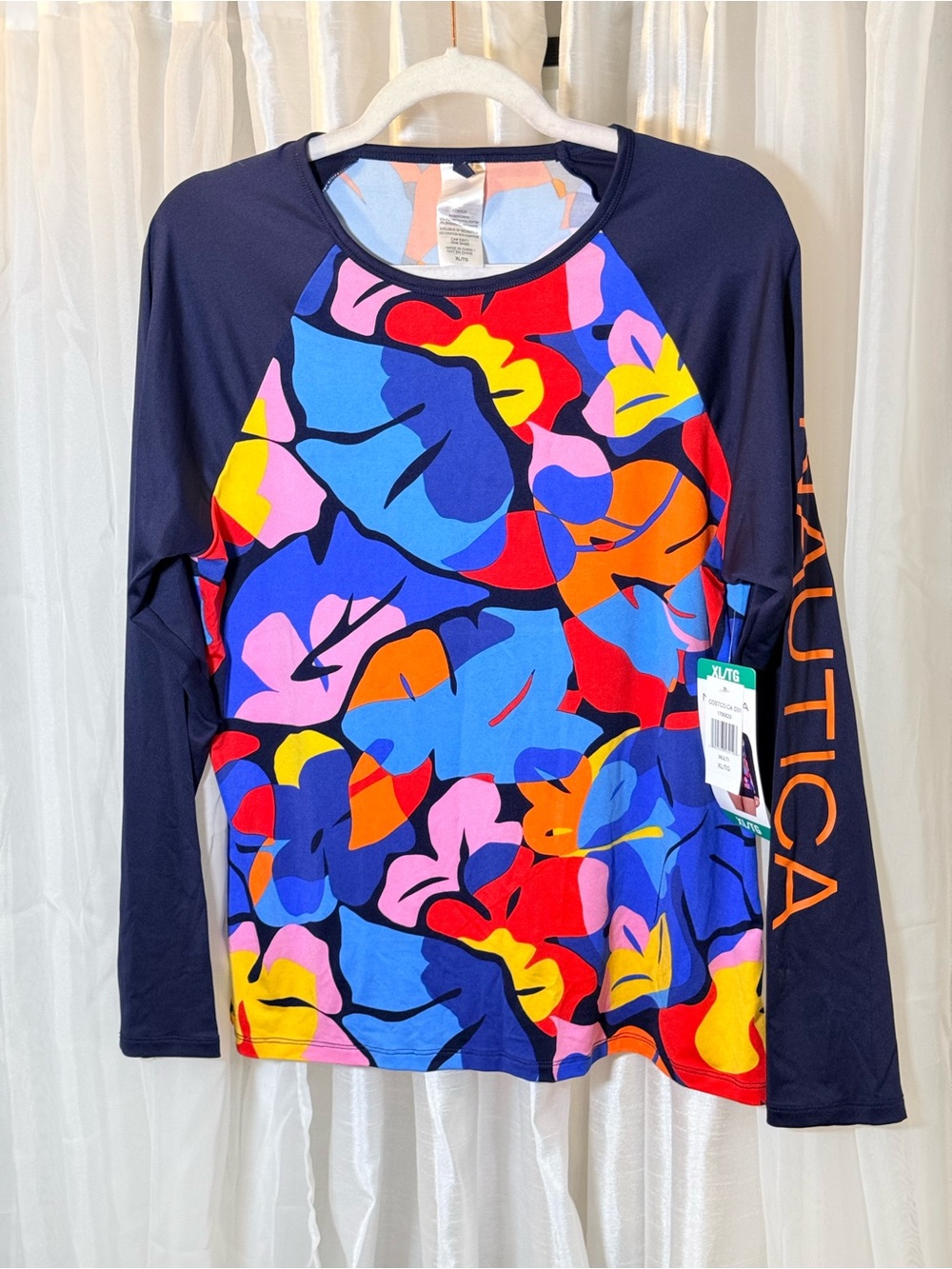 Nautica Long Sleeve Floral Swim Top - Navy with Multicolor Print